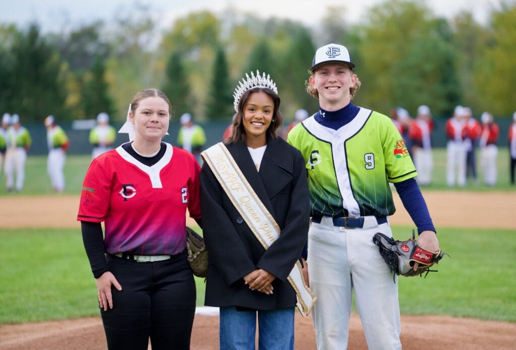 Queen Pomona with Fall Classic players at the ballfield